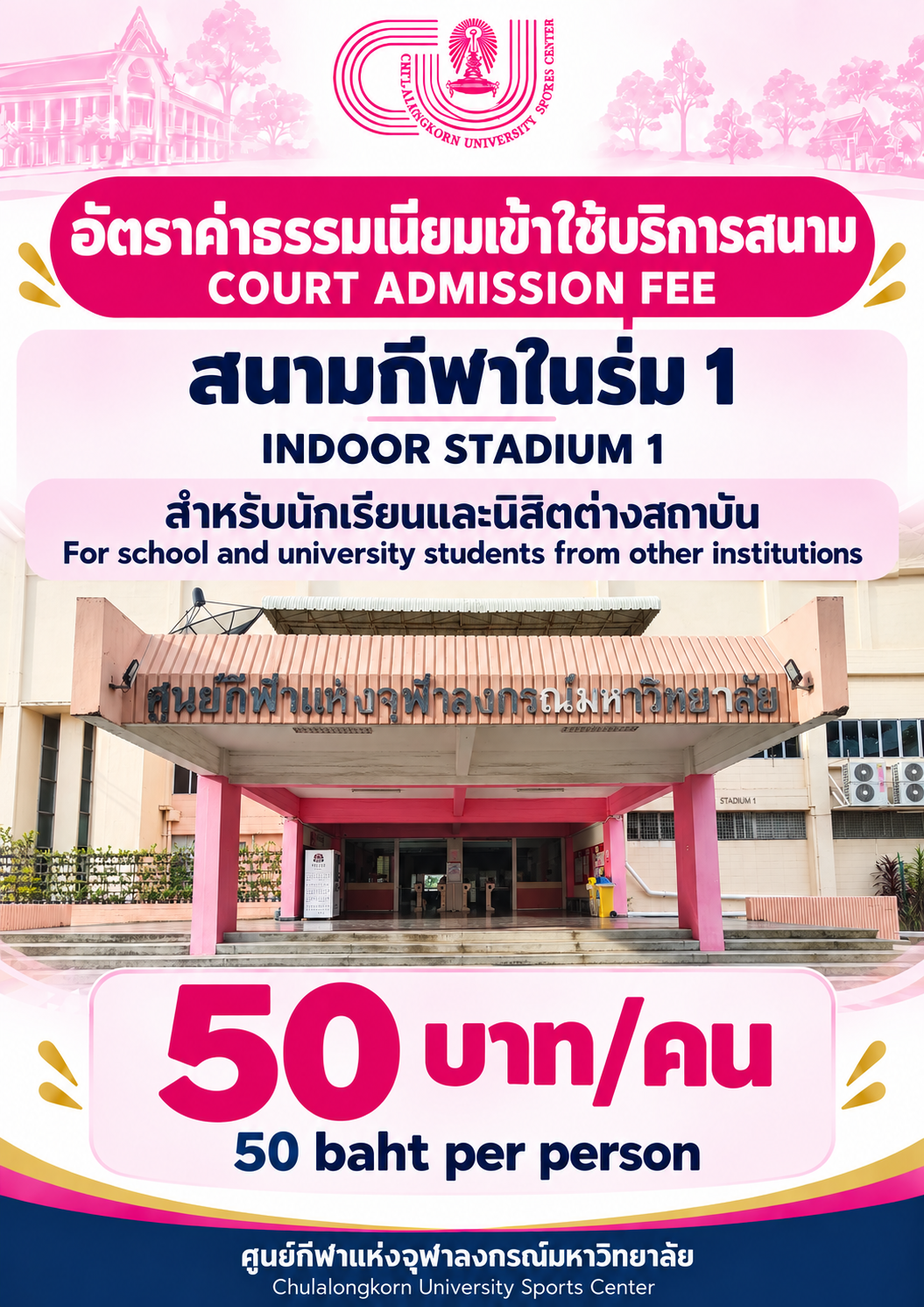 ค่าธรรมเรียมการเข้าใช้บริการรายครั้ง สนามกีฬาในร่ม 1